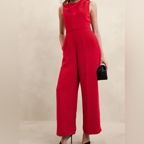 Banana Republic Pants - NWT BANANA REPUBLIC Cowl Neck Wide Leg Red Jumpsuit Sz 8P